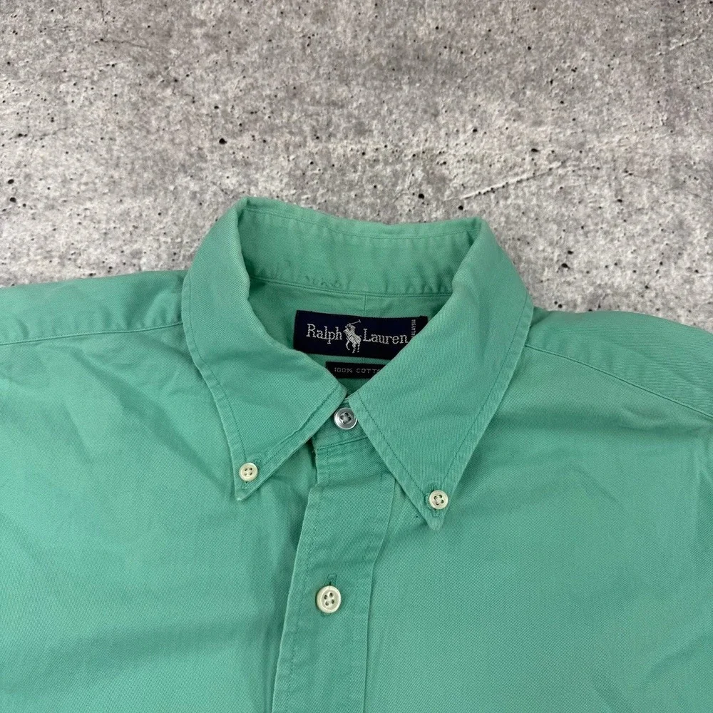 Vintage Polo Ralph Lauren Mint Green Button Down Short Sleeve Shirt Mens Medium